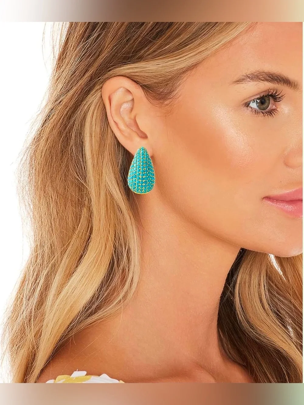 Turquoise Blue Teardrop Statement Earrings Gold tone